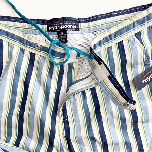 Reyn Spooner Spooner Stripe Vintage 6” Surf Swim Trunks Navy Men’s Medium New - Picture 6 of 8